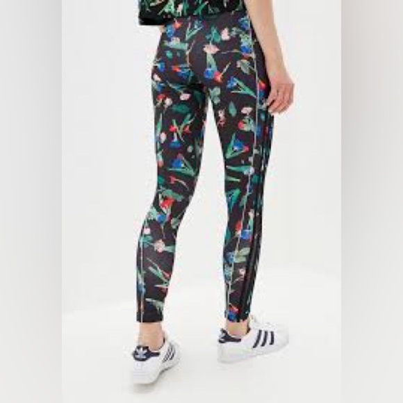 Adidas Triple Stripe Floral Leggings Small - Picture 2 of 12